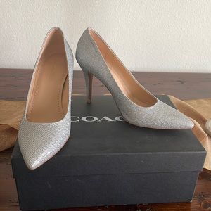 Coach heels in Sparkly Silver, size 9, worn one time.